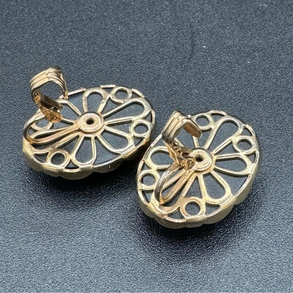 Vintage Mid-Century Sarah Coventry Black Mirror Cabochon Clip On Earrings - Picture 9 of 12